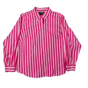 Lauren Ralph Lauren Button Up Shirt Women 2X Pink White Stripes Preppy Coastal